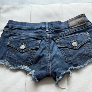 True Religion Blue Jean Shorts Distressed Cut-Off Style
